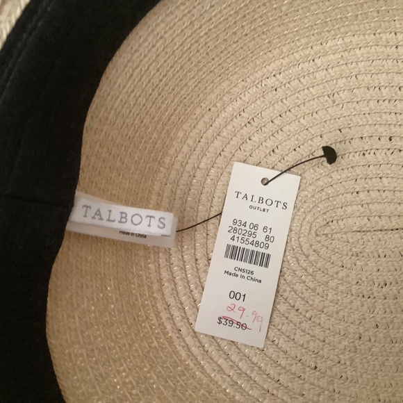 NWT Talbots Hat Beige with Black Trim and Bow One Size - Picture 5 of 6